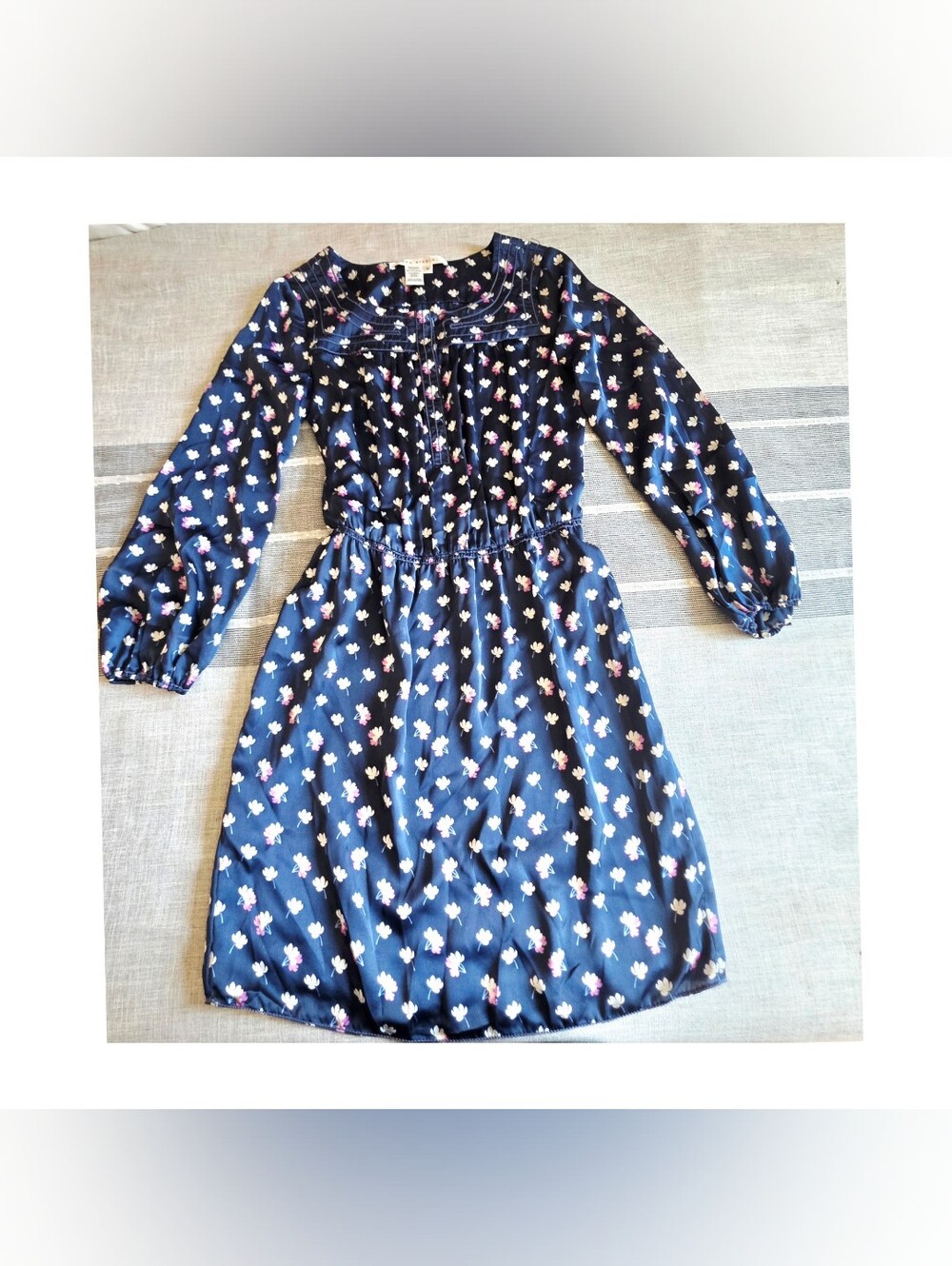 Max Studio Navy Floral Long-Sleeve Casual Dress | Size M